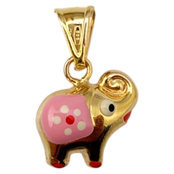 14K Yellow Gold Elephant Charm with Enamel Design #20319 - Picture 2 of 7